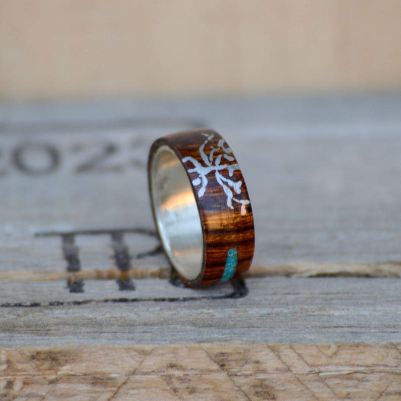Silver Tree,Turquoise Stone Inlay; 1 Overlays With Men/'s Ring Stone Forge Studios Desert Ironwood