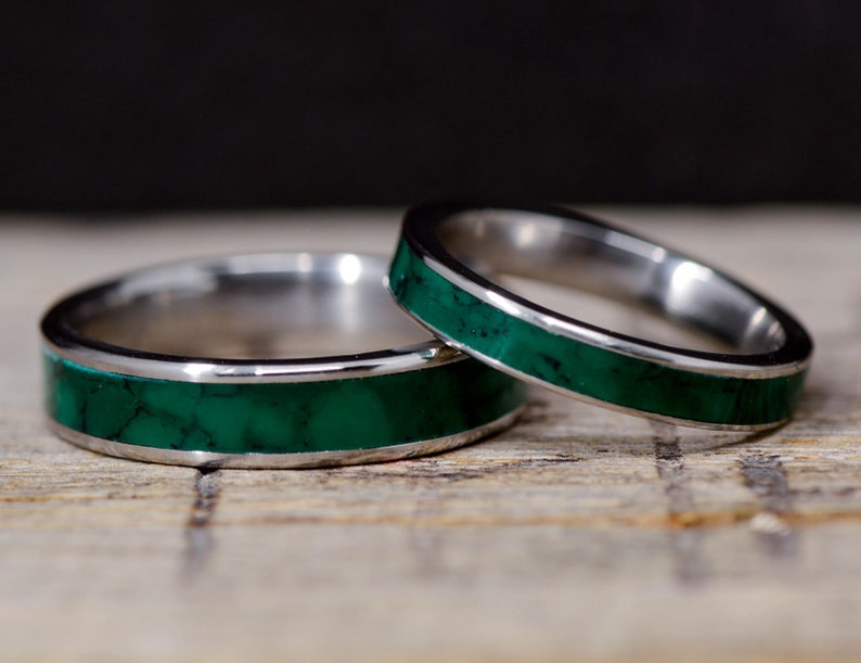 Wedding Ring Set Imperial Jade Trustone Channel Stone Etsy