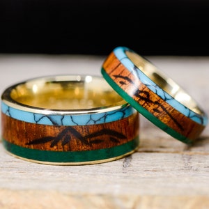 Türkis, Koa, Imperial Jade, Gravur „Mountains“ - Stone Forge Studios