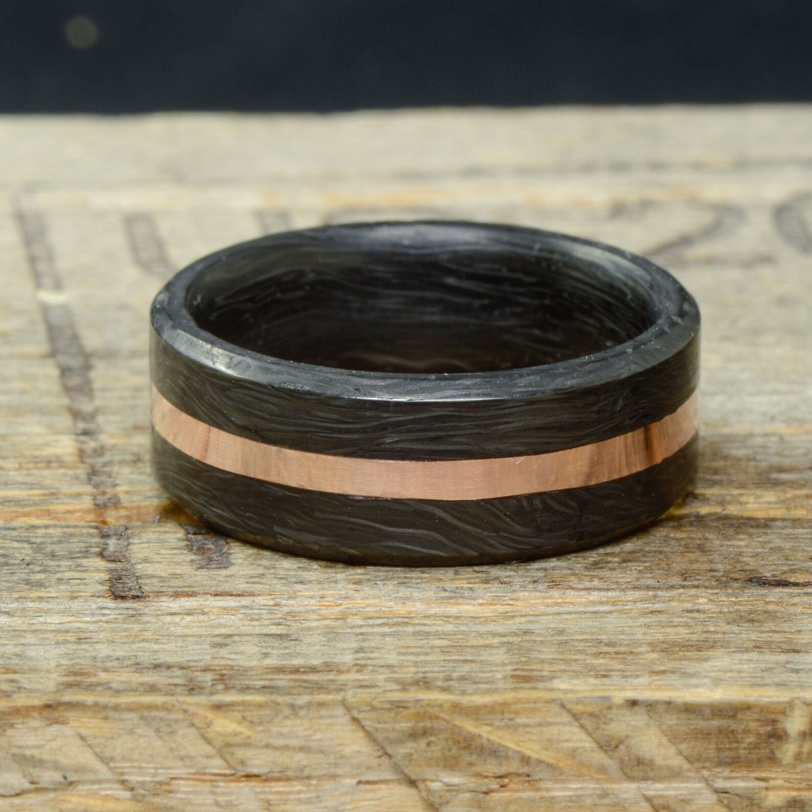 Men's Ring Carbon Fiber and Rose Gold Stone Etsy