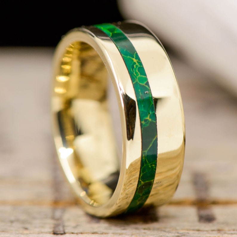 Men's Ring Gold Arizona Jade Inlay Stone Studios Etsy
