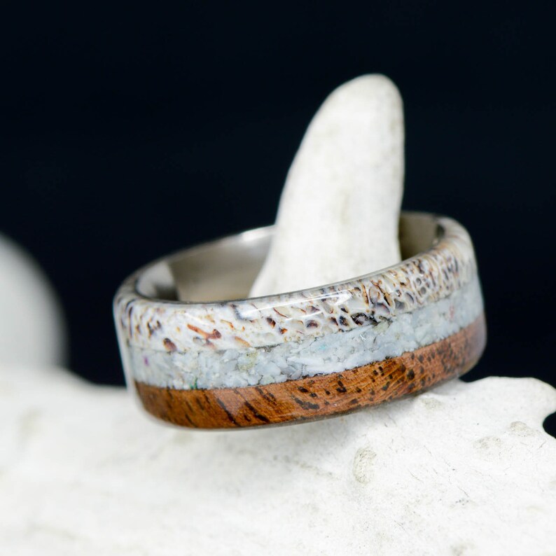 Men#39;s Ring: Walnut, Larimar, Antler - Stone Forge Studios Men#39;s Ring: Walnut, Larimar, Antler - Stone Forge Studios