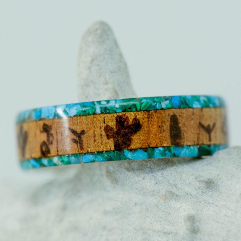 Stone Forge Studios Cactus Engraving; 3 Overlays Men/'s Ring: Koa Wood TurquoiseMalachite Edges