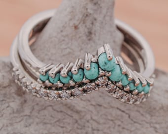 Ensemble d'anneaux superposables turquoise et diamants en V - Stone Forge Studios