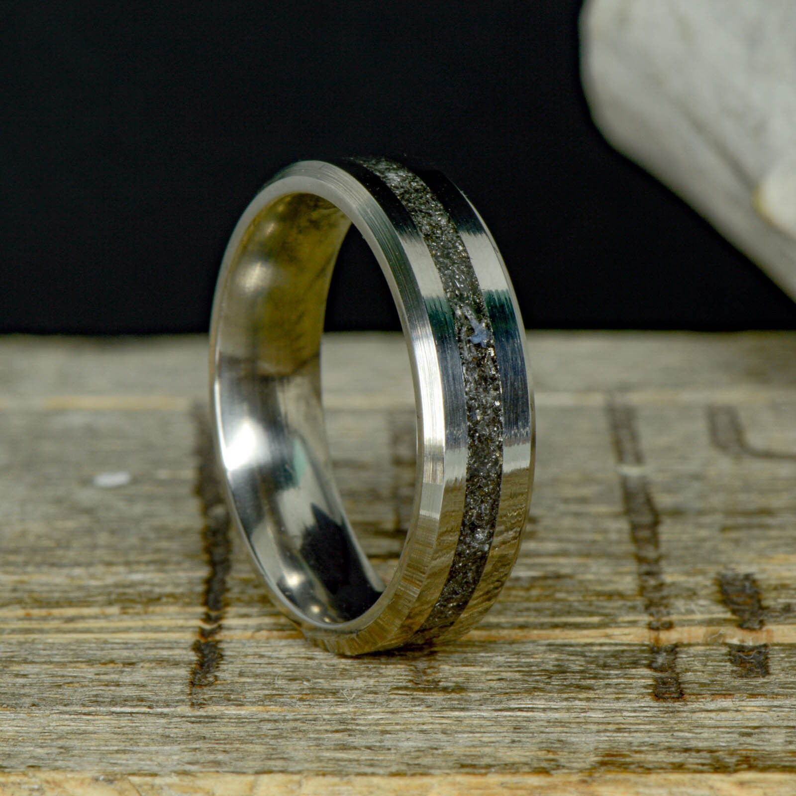 Men's Ring: Crushed Meteorite Inlay Stone Forge Studios - Etsy