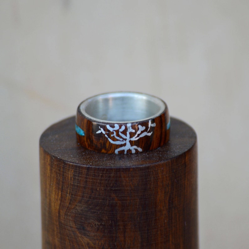 Silver Tree,Turquoise Stone Inlay; 1 Overlays With Men/'s Ring Stone Forge Studios Desert Ironwood