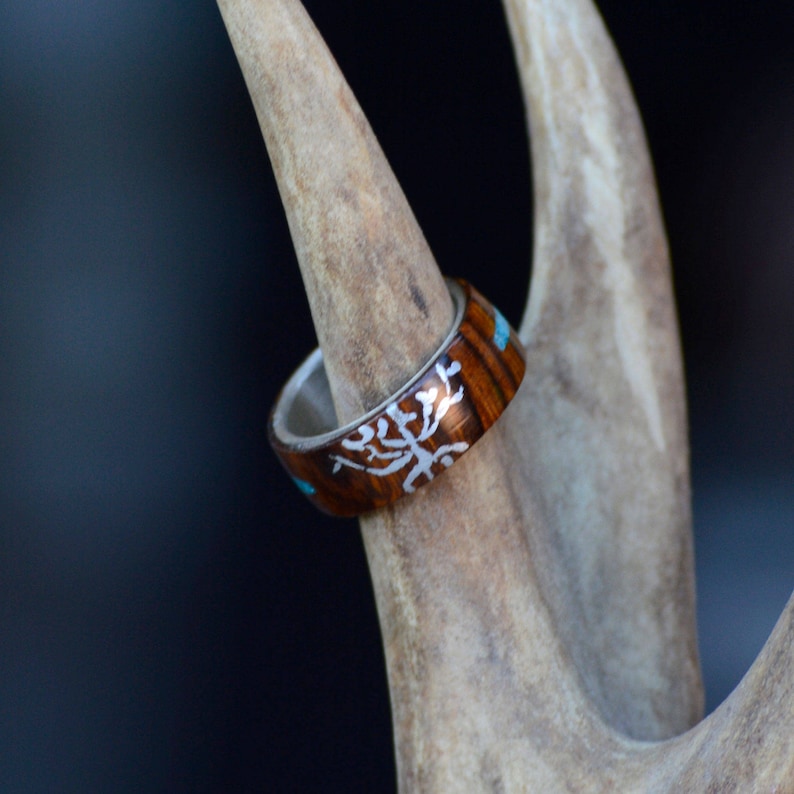 Silver Tree,Turquoise Stone Inlay; 1 Overlays With Men/'s Ring Stone Forge Studios Desert Ironwood