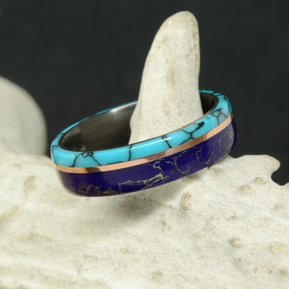 Turquoise, Lapis Lazuli, Rose Gold Pinstripe - Stone Forge Studios