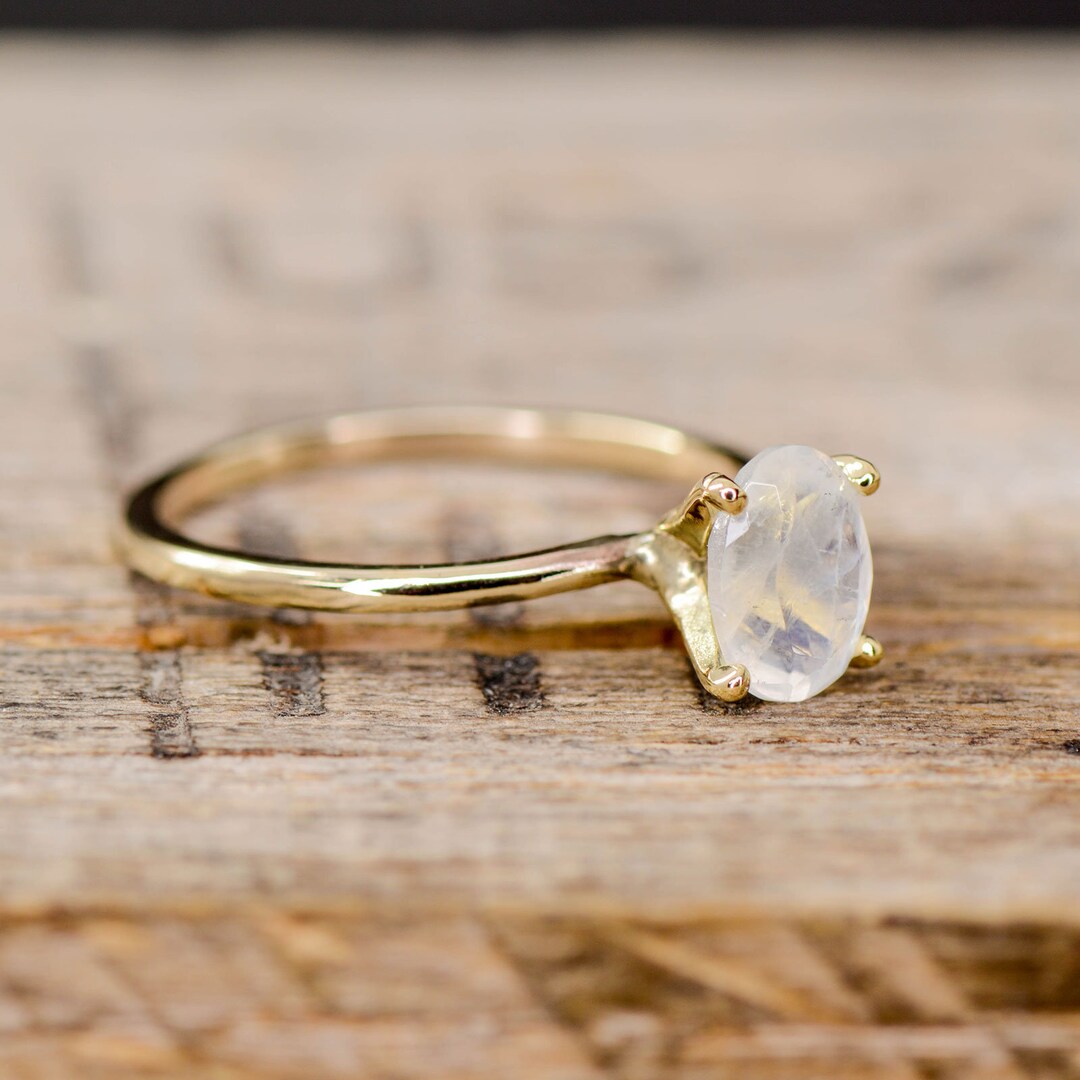 Women's Ring: Yellow Gold Oval Moonstone Solitaire Stone - Etsy