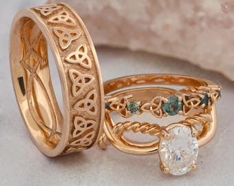 Diamond and Alexandrite Ring Set with Celtic Knots - Stone Forge Studios