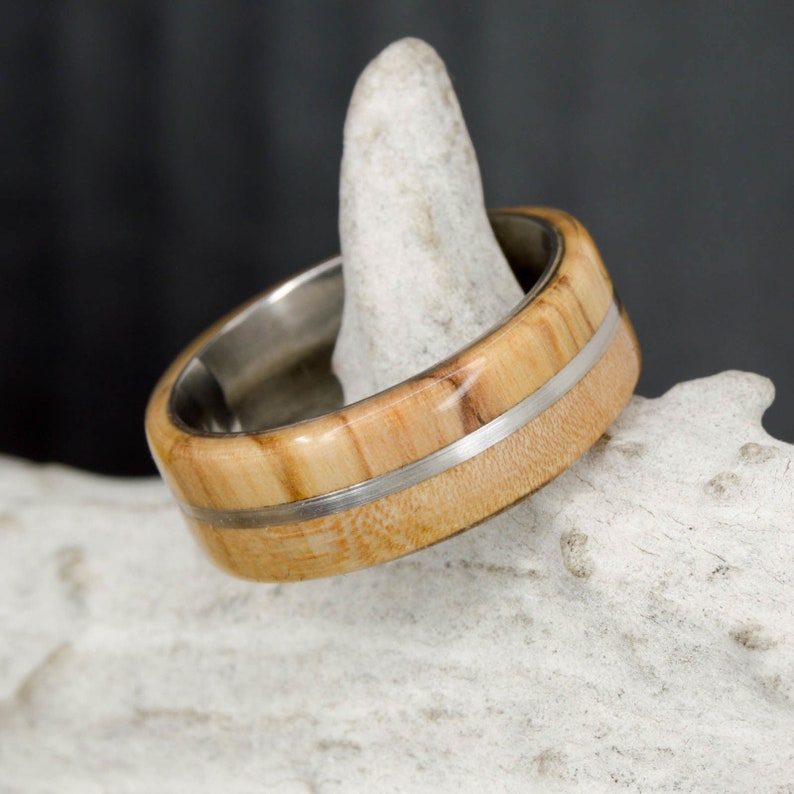 Men's Ring Maple Olivewood and Metal Inlays Stone Etsy