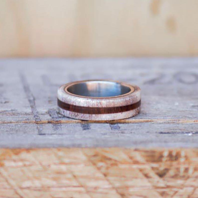 Stone Forge Studios Women/'s Ring Rosewood Inlay; Center Elk Antler