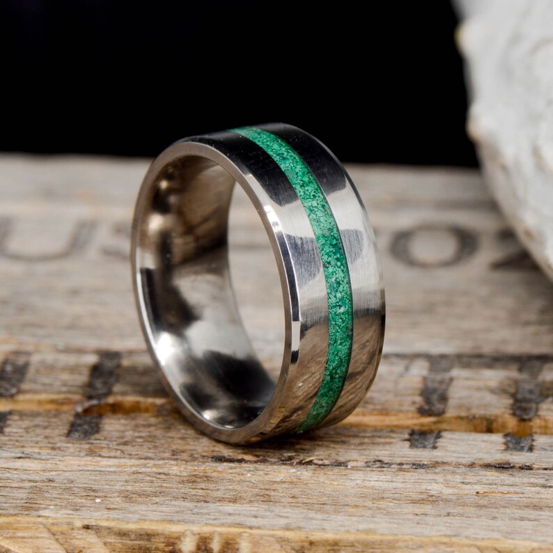 Stone Forge Studios Men/'s Ring Malachite; Center 8mm