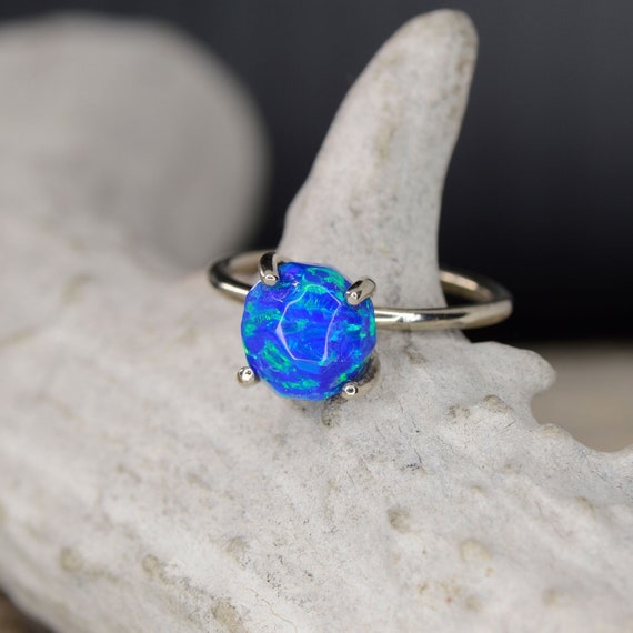 Women's Ring: Raw Cut Blue Opal Ring Stone Forge Studios | Etsy