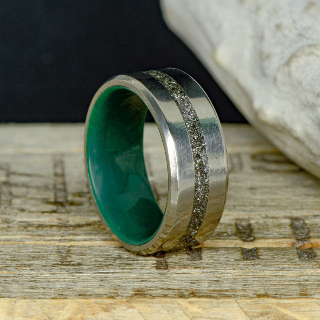 Men's Ring: Metal Meteorite & Imperial Jade Sleeve - Etsy