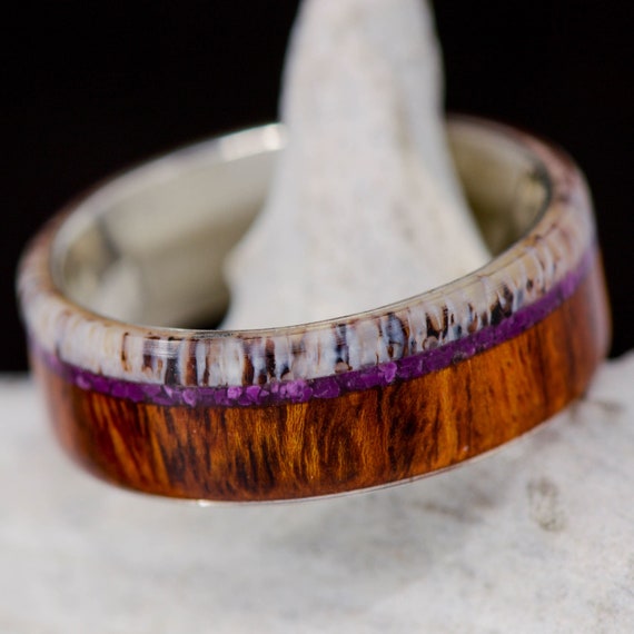 Men S Ring Ironwood Purple Sugilite Elk Antler 3 Etsy