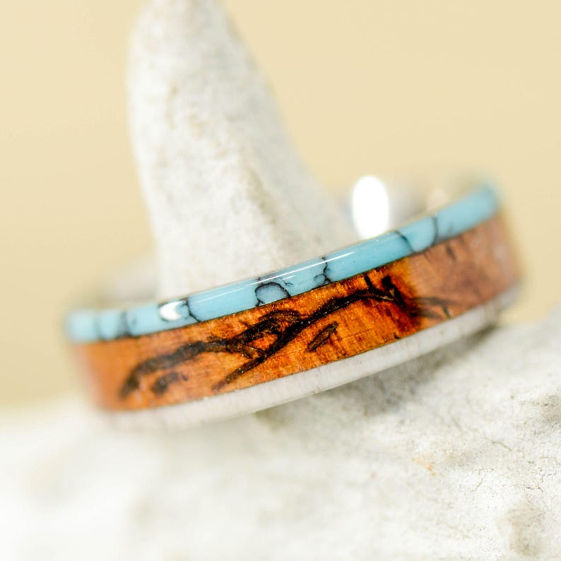 Turquoise Engraved Mountains Stone Forge Studios Women/'s Ring: Rosewood Antler
