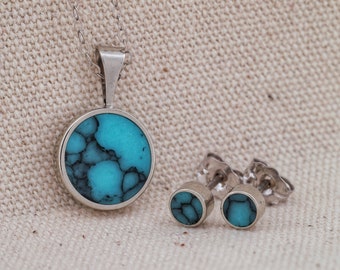 Ensemble pendentif et/ou clous d'oreilles turquoise - Or 14 carats
