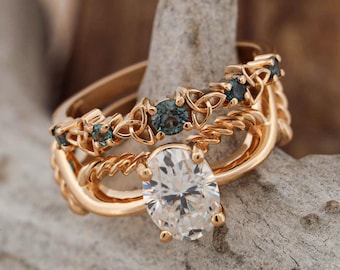 Bague de fiançailles en diamant et alexandrite avec nœuds celtiques - Stone Forge Studios
