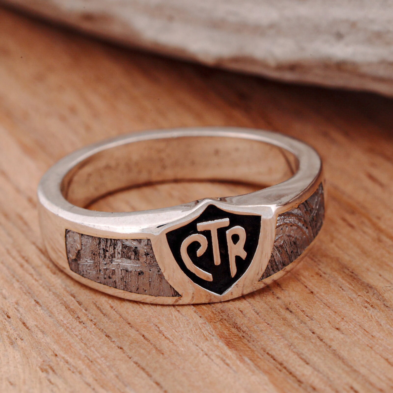 Silver or Gold CTR Ring With Etched Muonionalusta Meteorite Accents ...