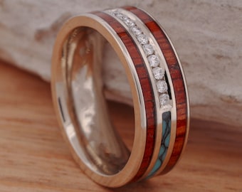 Jonc diamant avec incrustations de turquoise et de bois de koa - Stone Forge Studios