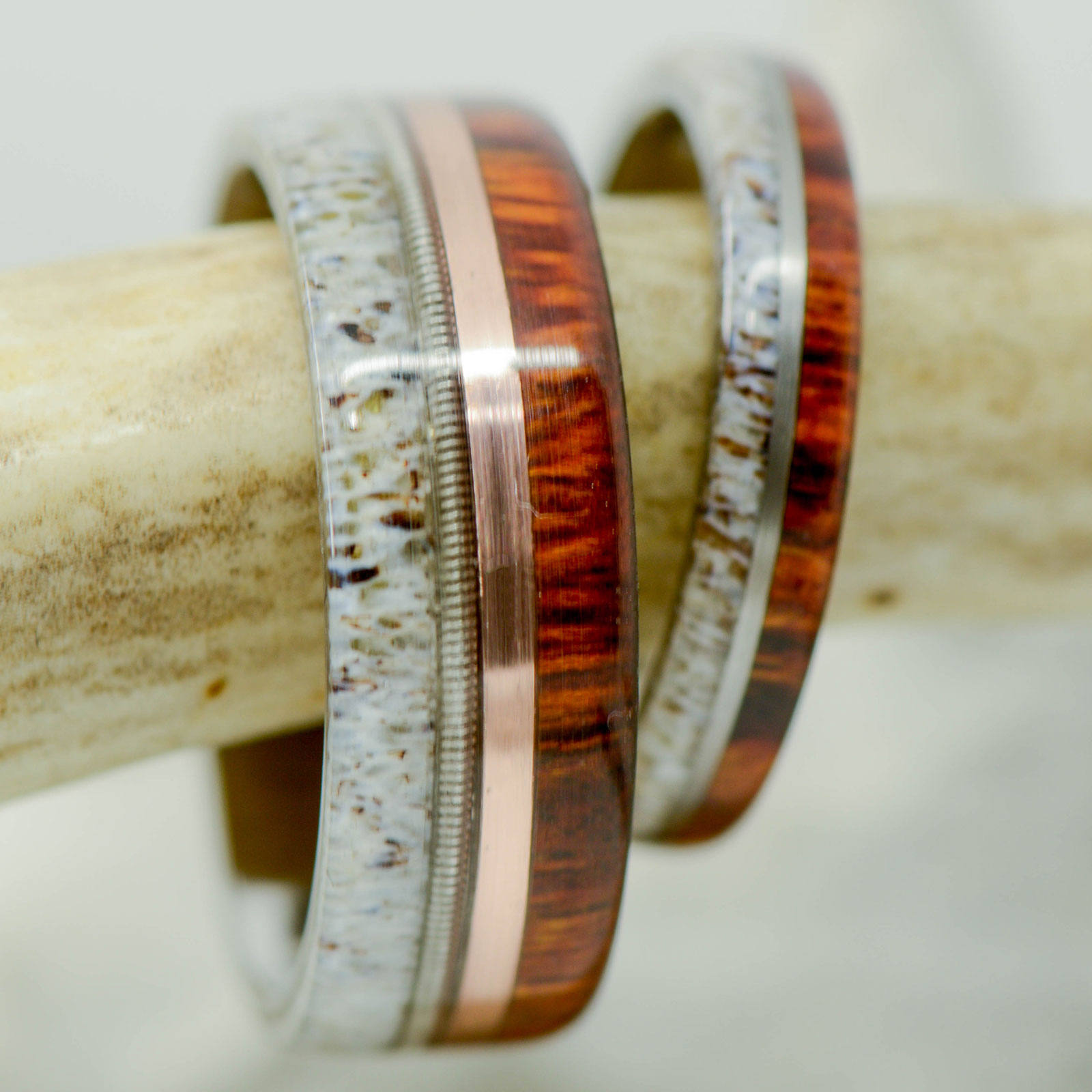 Ring Set Ironwood Rose Gold Guitar String Antler Stone Etsy