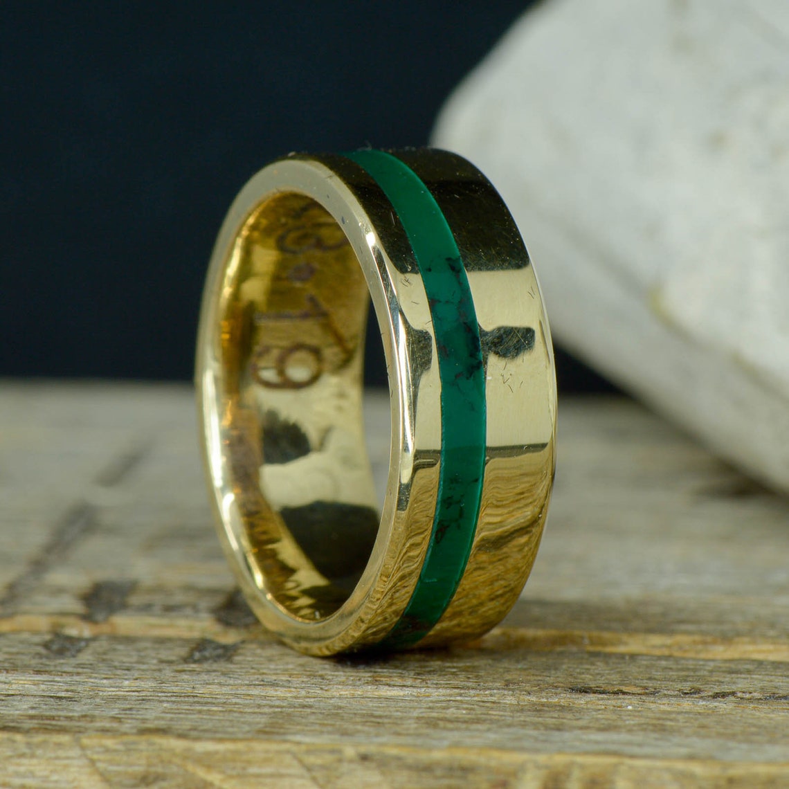 Men's Ring Gold with Imperial Jade Inlay Stone Etsy