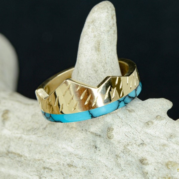 Teton Mountains Engagement Ring - Gold & Turquoise - Stone Forge Studios