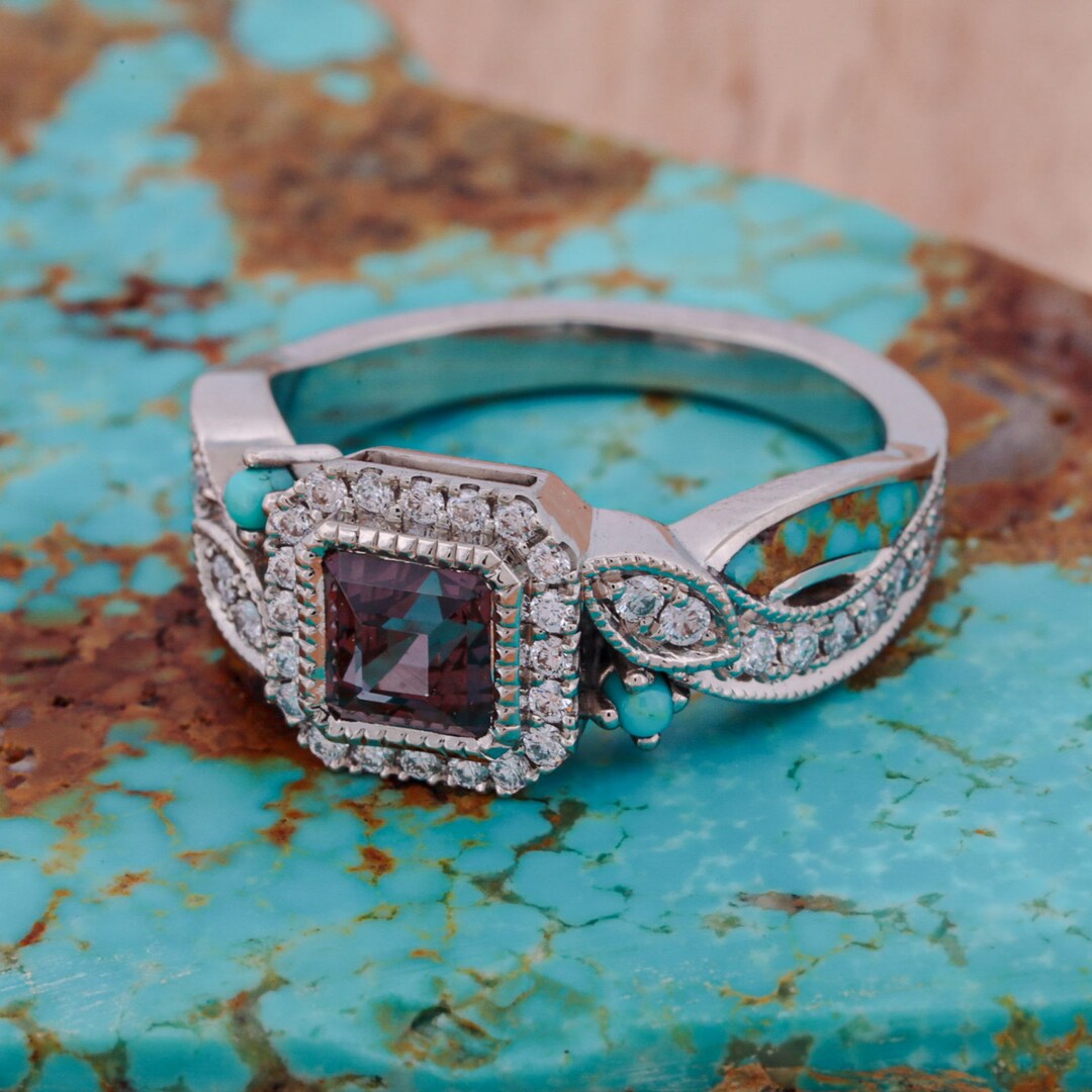 Asscher Cut Alexandrite, With Pave Diamond Accents, and Turquoise ...