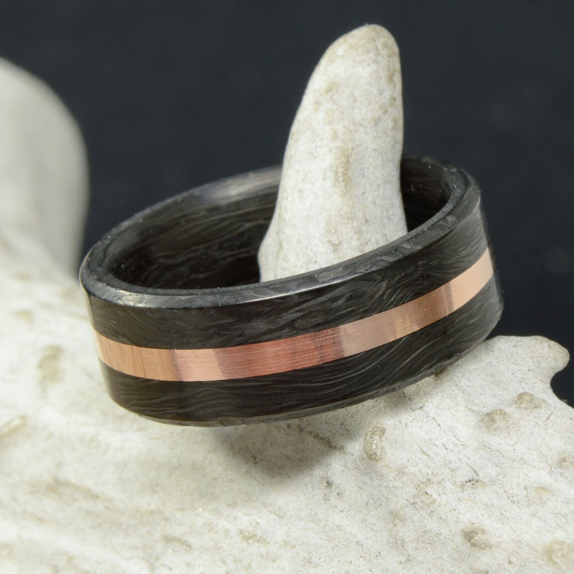 Men's Ring Carbon Fiber and Rose Gold Stone Etsy