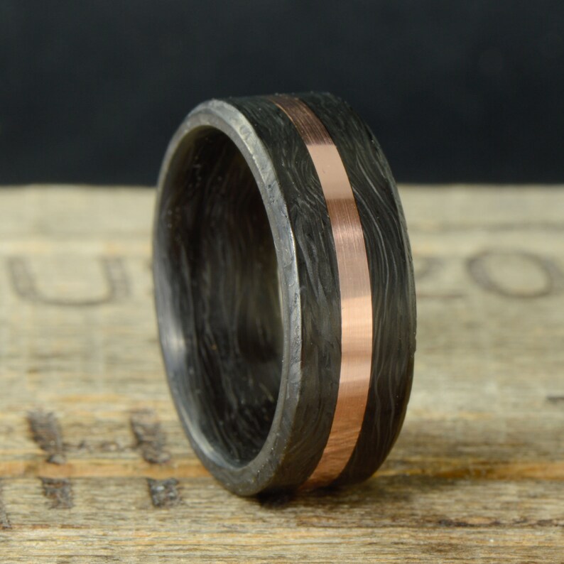 Men's Ring Carbon Fiber and Rose Gold Stone Etsy