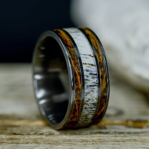 Black Zirconium, Whiskey Barrel Wood, & Antler - Stone Forge Studios