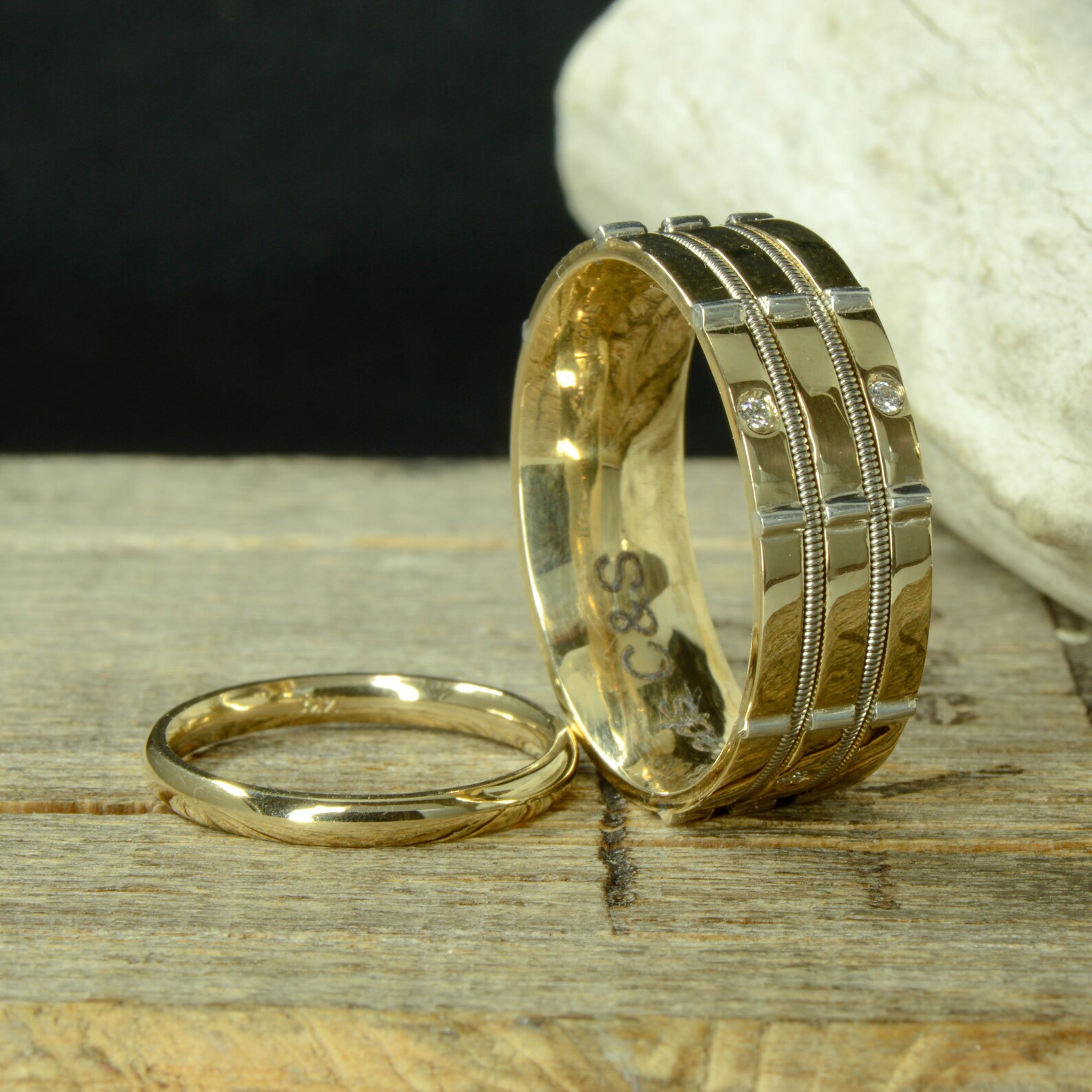 Ring Set Yellow Gold Guitar String Ring With Diamonds & Etsy