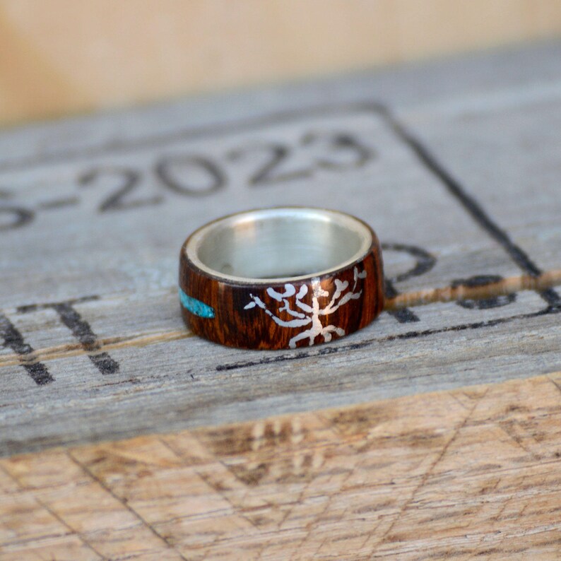 Silver Tree,Turquoise Stone Inlay; 1 Overlays With Men/'s Ring Stone Forge Studios Desert Ironwood
