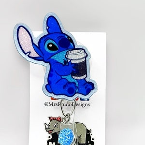 stitch coffee cup lilo and stitch  Retractable ID Badge Reel nurse teacher badge reel