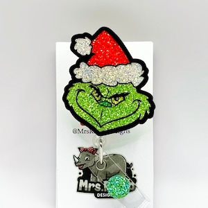 Grinch Christmas Badge Reel: Retractable Teacher Nurse ID Holder