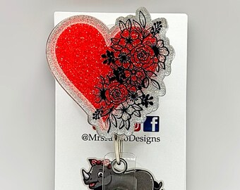 Floral Heart Handmade Retractable Badge Reel: Nurse Teacher ID