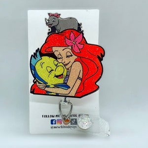 ariel huggin flounder the little mermaid  Retractable ID Badge Reel nurse teacher badge reel