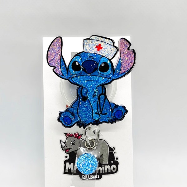 Stitch nurse hat and stethoscope Retractable ID Badge Reel nurse teacher badge reel