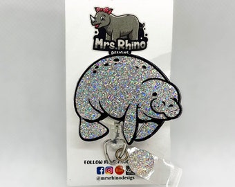 Manatee Retractable Badge Reel: Glitter Nurse/Teacher ID Holder