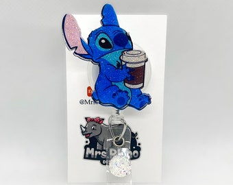 stitch coffee cup lilo and stitch  Retractable ID Badge Reel nurse teacher badge reel