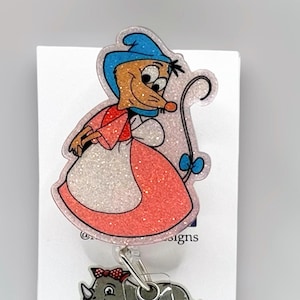 Perla Mouse Cinderella Retractable ID Badge Reel: Handmade Nurse Teacher Accessory