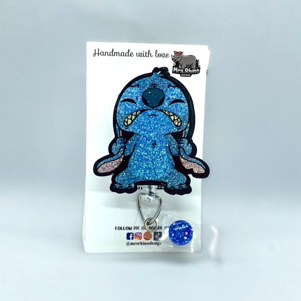 Portatarjetas retráctil Stitch Frustrated: Credencial de identificación para enfermeras y maestras