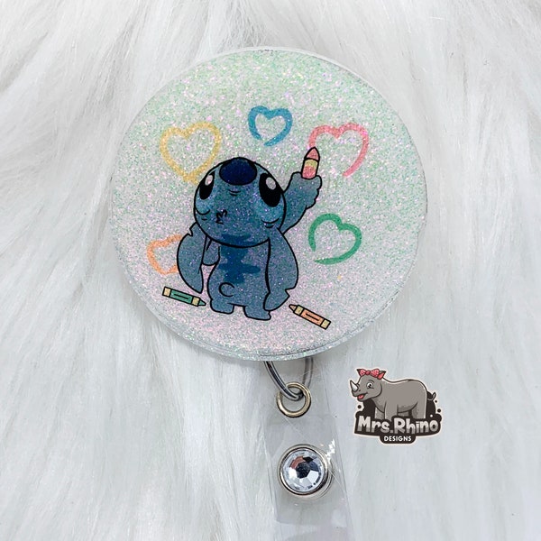 stitch   Coloring Retractable ID Badge Reel nurse teacher badge reel