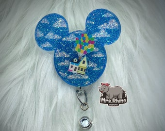 up house pixar sky clouds interchangeable nurse teacher badge reel