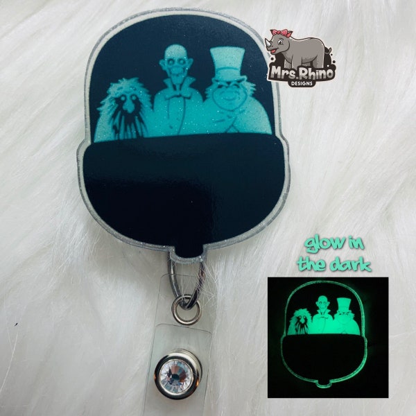 Carrete de insignia de enfermera y profesor intercambiable que brilla en la oscuridad con diseño de Doom Boogie de Mansión Embrujada
