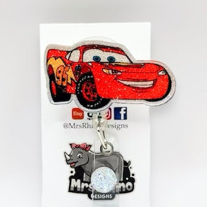 Lightning McQueen cars Handmade Retractable ID Badge Reel nurse teacher badge reel