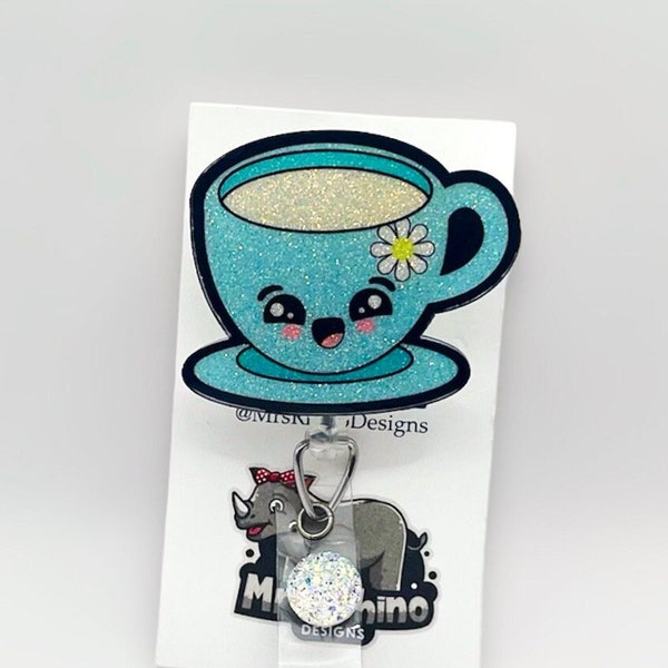 Tea cup Retractable ID Badge Reel nurse teacher badge reel