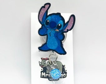 Stitch Tongue Out Silly  Handmade Retractable ID Badge Reel