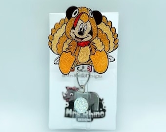 Mickey Turkey Retractable ID Badge Reel: Handmade Nurse Teacher Badge